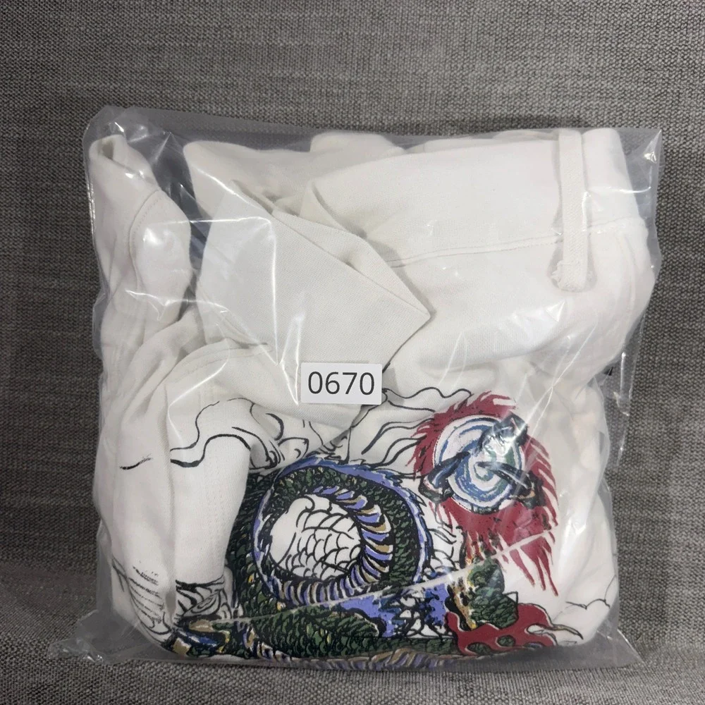 Ed Hardy Graphic Hoodie Mens Large White Excellent Dragon Tattoo Y2K Streetwear